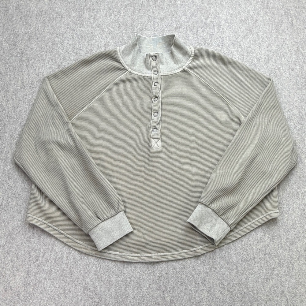 J.O.A. Henley Pullover Womens Large Tan Gorp Minimalist Streetwear 90s Off Duty
